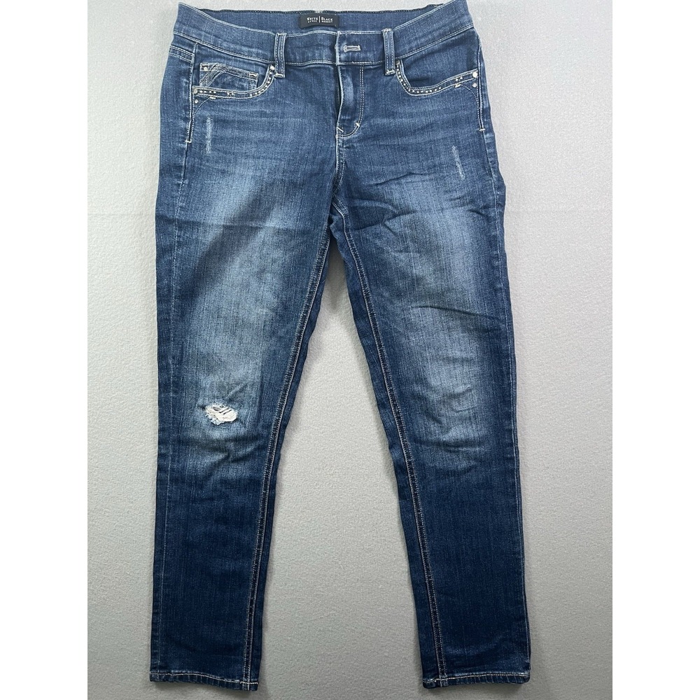 White House Black Market WHBM 6R Slim Ankle Jeans Distressed Medium‎ Wash Blue